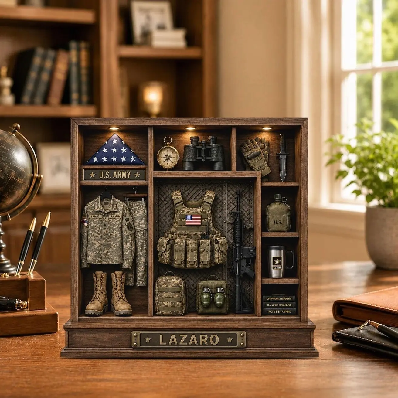 Personalized US Army Shadow Box, Custom Military Retirement Gift, Army Veteran Keepsake, Soldier Service Display, Army Desk Decor