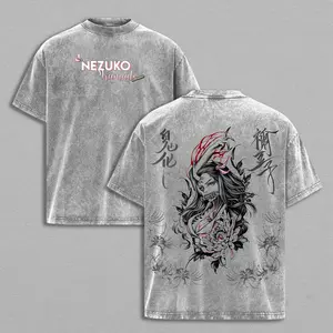 Nezuko Kamado T-Shirt – Demon Slayer Vintage Oversized Washed Tee, Double Printed Heavy Cotton Unisex Anime Manga Streetwear Gift