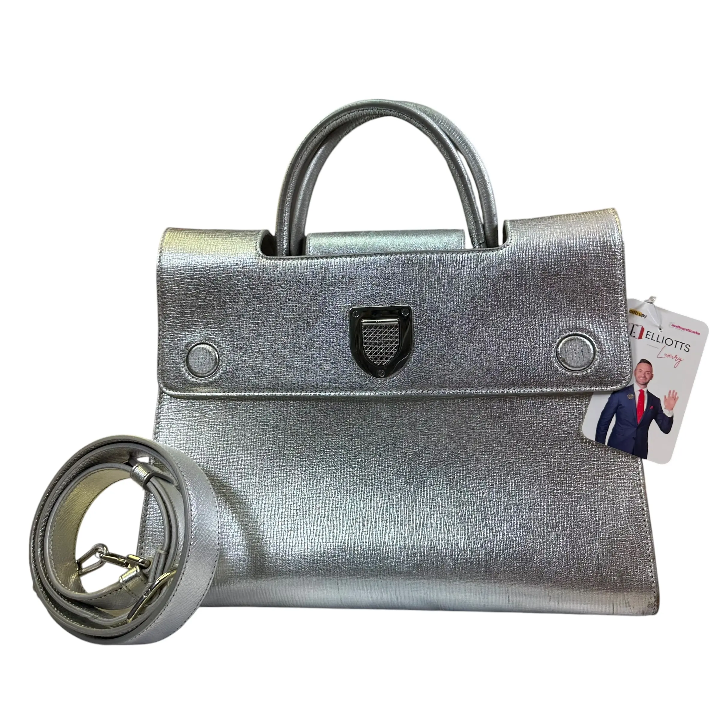 Pre-owned Dior Leather Crossbody Bags Christian Metallic Diorever Metallic Medium Flap Two Way Purse