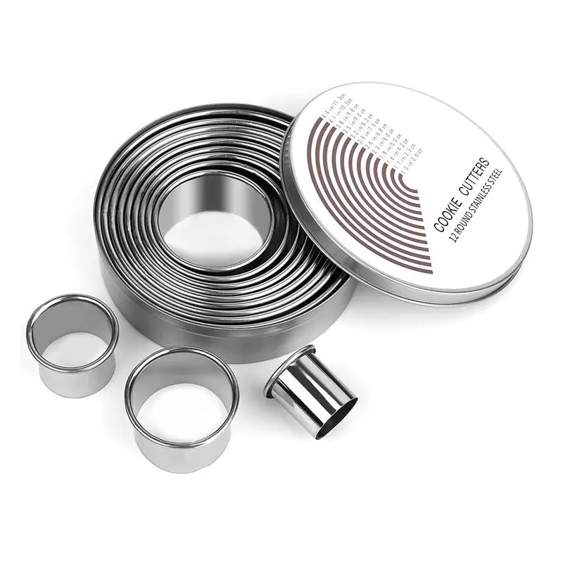 Cookie Mold for Biscuit Candy Sugar Chocolate, 12pcs/set Stainless Steel Cookie Cutter, Round Cookie Molds, Biscuit Cutter Baking Tools for Home, Kitchen Accessories, Valentines Day Decorations