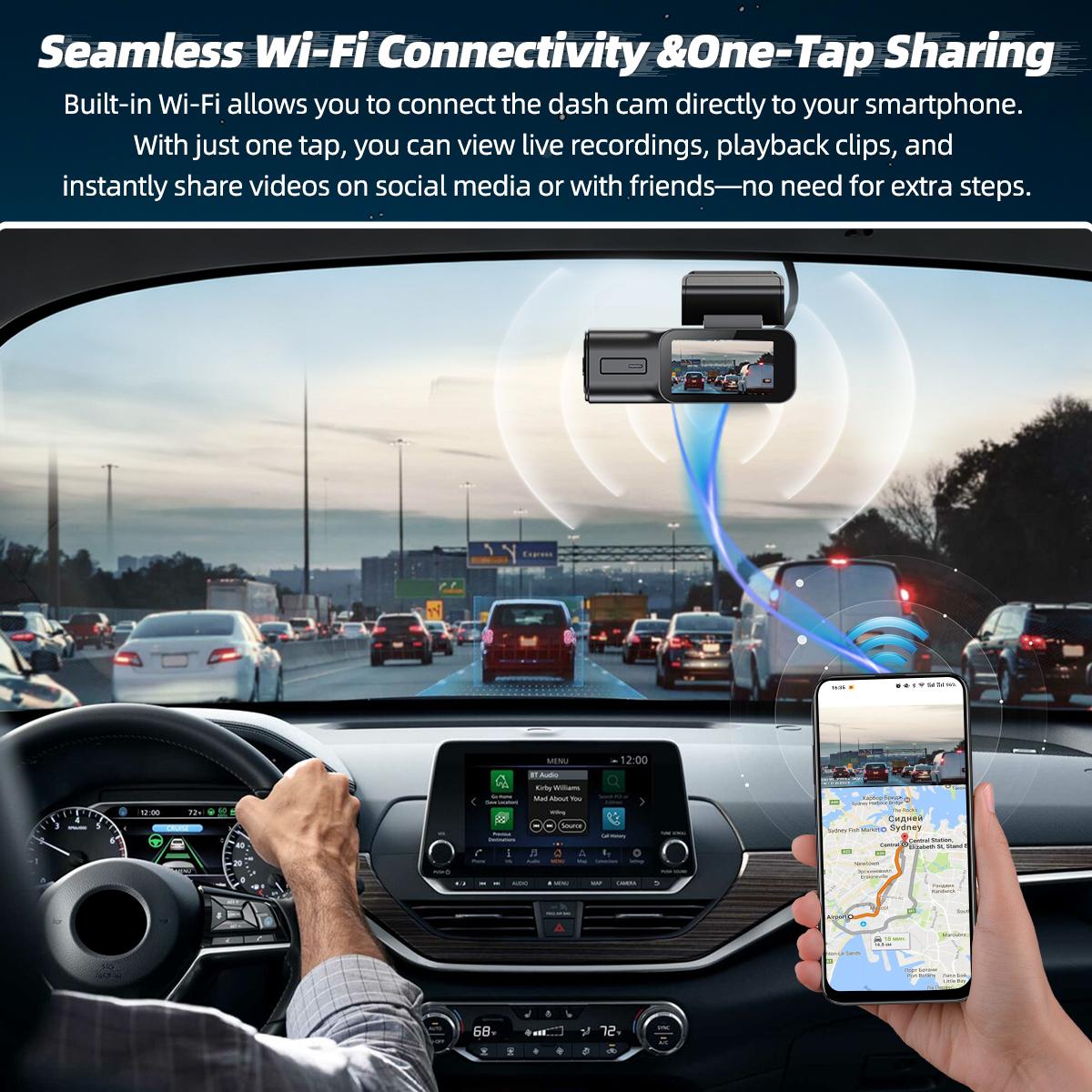 Mini 1080P Dash Cam Car Recorder with WiFi, 32GB Included, Loop Recording, G-Sensor Lock, Night Vision, Hidden Car Camera with Parking Monitor