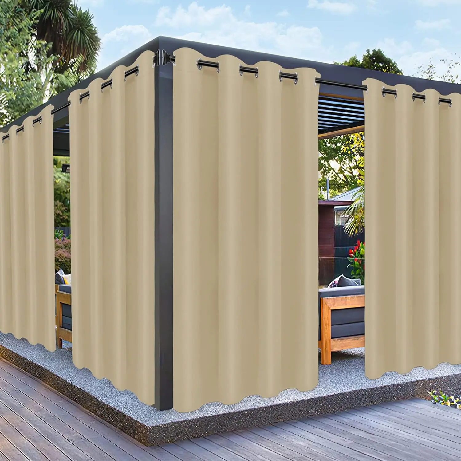 Outdoor Curtains for Waterproof Weatherproof Outside Curtains   52W x 84L inch, 1 Panel, Beige