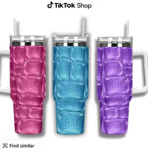 40oz Insulated Stainless Steel Tumbler with Handle - 2D Printed Square Block Pattern