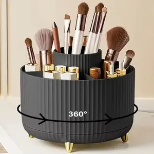 Makeup Brush Holder Organizer 5 Slot 360° Rotating Makeup Brushes Desktop Storage Organizers for Vanity Desktop Bathroom Office