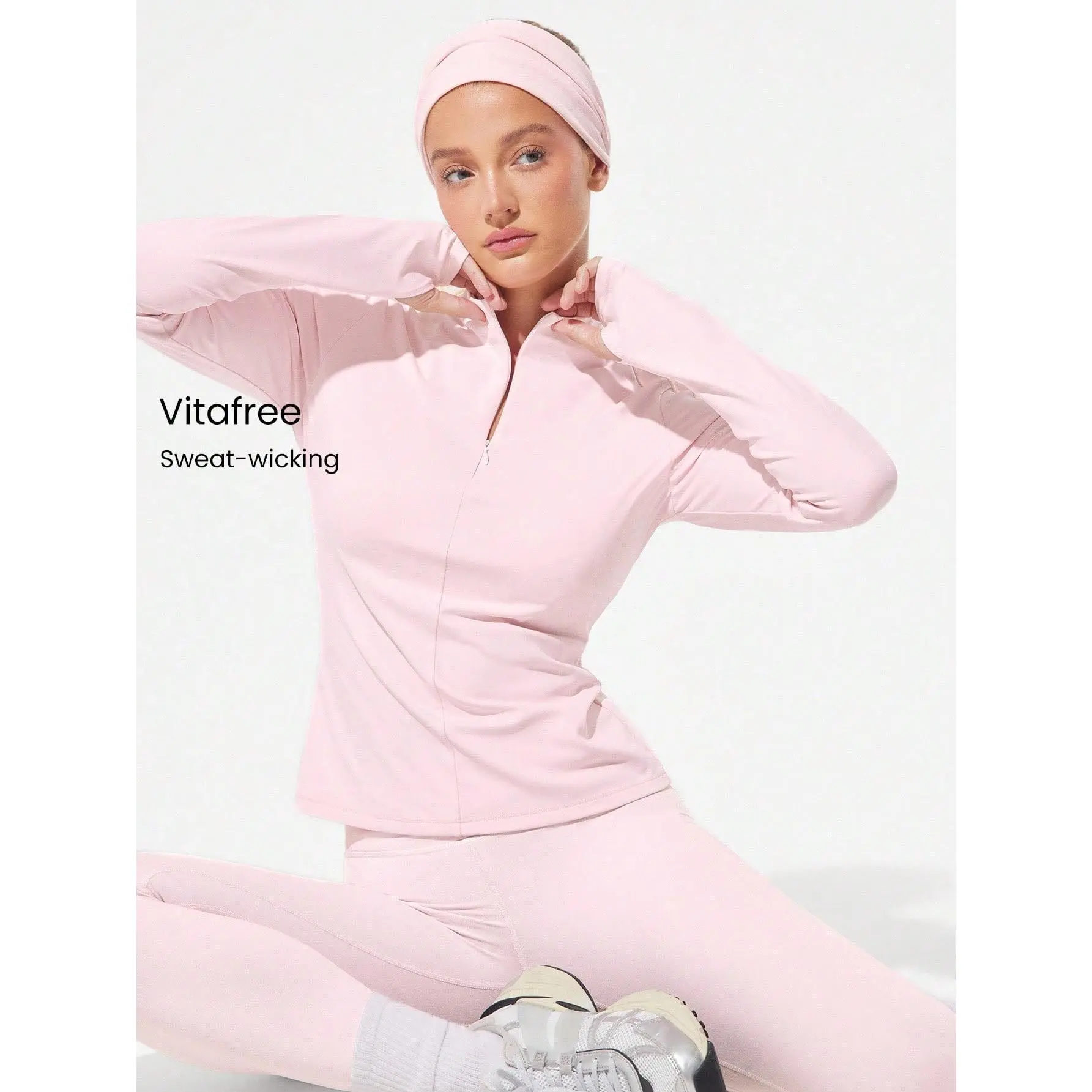 GLOWMODE Slim Fit Warm Hip Length 1/4 Zip Knit Long-Sleeve Top With Thumbholes Running Jogging Hiking Gym Training Daily Active Wear Sweat-Wicking