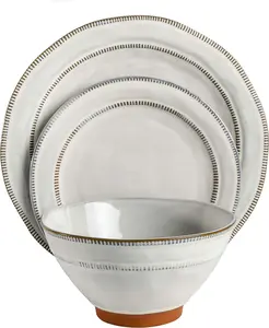 Round Reactive Glaze Terra Cotta Dinnerware Set, Service for Four (12pcs), Grey