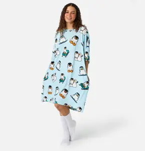 Waddle & Relax Nightgown, Whimsical Penguin Design Oversized Sleep Shirt - Your New Favorite Chill-Out Wear!