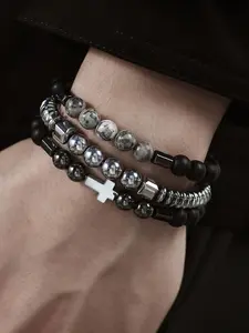 Men's Fashion High-End Cross Beaded Bracelet Set, Innovative Gift Jewelry for Men, Trendy Accessory to Elevate Your Style, Crystal Bracelets, Stackable Bracelet, Cross Beads Bracelet, Bracelet Stacks