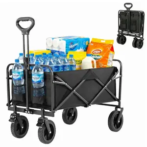 【Father's Day Gift】Heavy-Duty Collapsible Foldable Wagon Cart, 350/450 LBS Lightweight Portable Trolley with Waterproof Oxford Fabric, All-Terrain Wheels, Cup Holders for Fishing, Camping