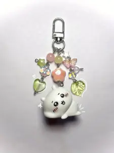 Handmade Beaded Keychain, Creative Anime Doll DIY Keyring, Multi-Color Heart Star Glass Beads, Best Gift for Him Her, Y2K Style, Cute Keychain, Cute Charms Keychain