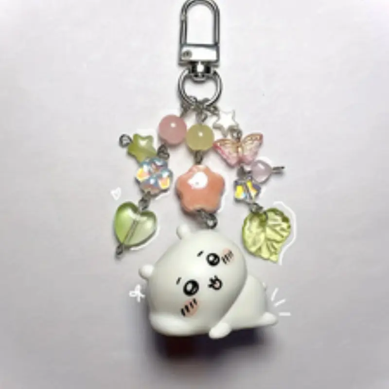 Handmade Beaded Keychain, Creative Anime Doll DIY Keyring, Multi-Color Heart Star Glass Beads, Best Gift for Him Her, Y2K Style, Trendy Cute Charms Keychain, Cool Keychains