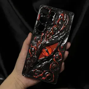 3D Glossy Red Devil Eye Case Compatible with for galaxy S25/S24/S23 Ultra, Featuring a Gothic Punk Dark Style, Full Lens Protection, And a Niche Ins Flame Trend Design.