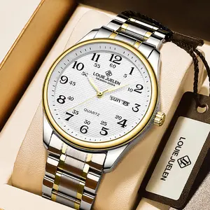 MEN'S WATCH WITH ORIGINAL MOVEMENT LOUIEJUELEN SWISS BRAND FEATURING DATE AND DAY DISPLAY LUMINESCENT 3ATM WATER RESISTANCE SAPPHIRE CRYSTAL STAINLESS STEEL STRAP SUITABLE FOR WORK OCCASIONS