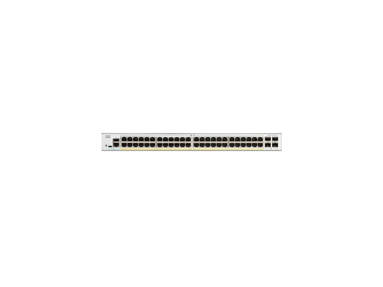 Cisco Catalyst C1300 managed Layer 3 Switch, 48x 10/100/1000 30W PoE+ ports w/ 370W power budget, 4 x Gigabit SFP, Rack-mountable | C1300-48P-4G