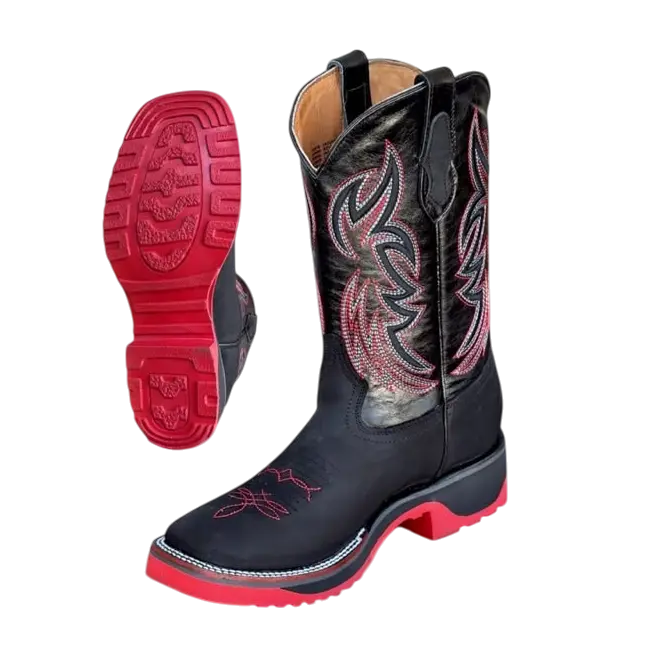 Red Dual Density Sole Black Leather Boot