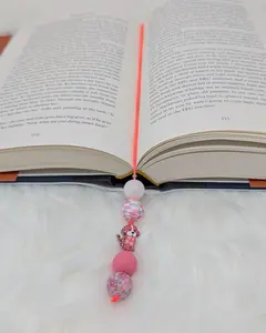 Neon Pink Beaded Bookmark: Dog Charm, Handmade Reader Gift