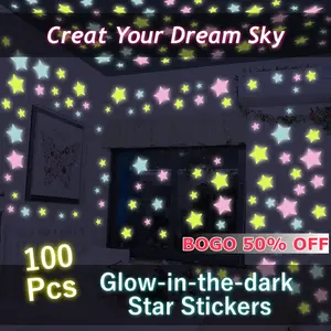 100Pcs Luminous Glow in The Dark Star Stickers Wall Decals Night Glowing Ceiling Decorations Fluorescent Wall Stickers for Bedroom Kids Room Nursery Home Decor