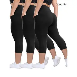 [Plus Size] Plain Pocket High Waist Capris Leggings, Casual Comfy Breathable Skinny Capri Pants for Daily Wear, Leggings with Pockets, Women's Plus Bottoms for Summer, Womenswear