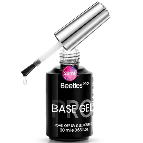 Beetles Pro Gel Nail Care Base & Top Coat (20ml Upgraded) - Long Wear Glossy Soak-Off Polish, 28-Day LED Lamp Compatible, Peel-Resistant, Fit for Artificial Nails, Ideal Gift for Her