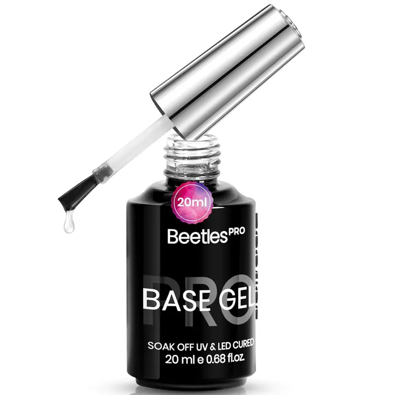 Beetles Pro Gel Nail Care Base & Top Coat (20ml Upgraded) - Long Wear Glossy Soak-Off Polish, 28-Day LED Lamp Compatible, Peel-Resistant, Fit for Artificial Nails, Ideal Gift for Her