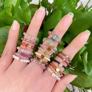 Crystal Mini Beads Rings Carnelian Amethyst Rose Quartz Moonstone Agate Men Women's Anniversary