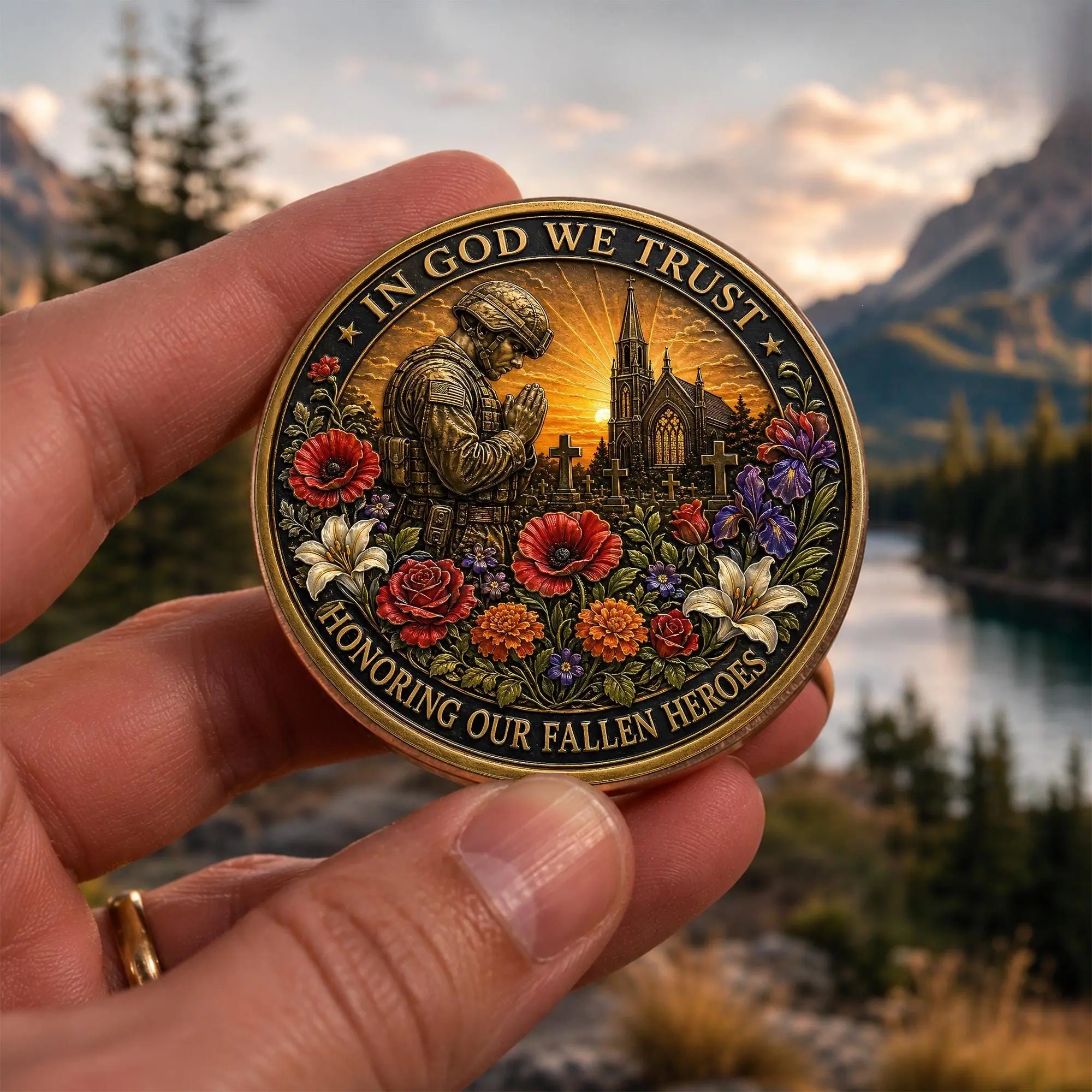 In God We Trust Veteran Memorial Challenge Coin, Praying Soldier Christian Remembrance Gift, Patriotic Faith Military Keepsake Gift Decor