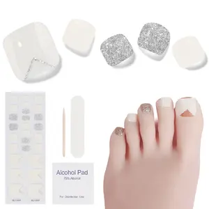 Semi Cured Gel Pedicure Strips, 32 Solid Color Gel Toenail Stickers Full Nail Wraps for Women Girls Kids, includes Prep Pads, Nail File & Wood Stick