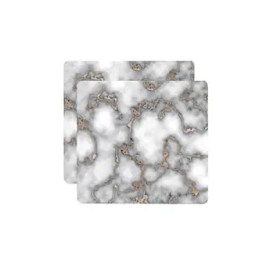 360 stand Square Cork Placemats with Cork Back, Heat Resistant Metallic Gray & Gold Modern Abstract Marble Print, Indoor/Outdoor Kitchen Tableware & Coasters, Set of 2