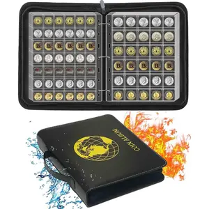 576 Pockets Fireproof Coin Collection Album Book Holder for Collectors, 2 Size Collecting Pages Fits 17/20/23/25/27/30mm Coins