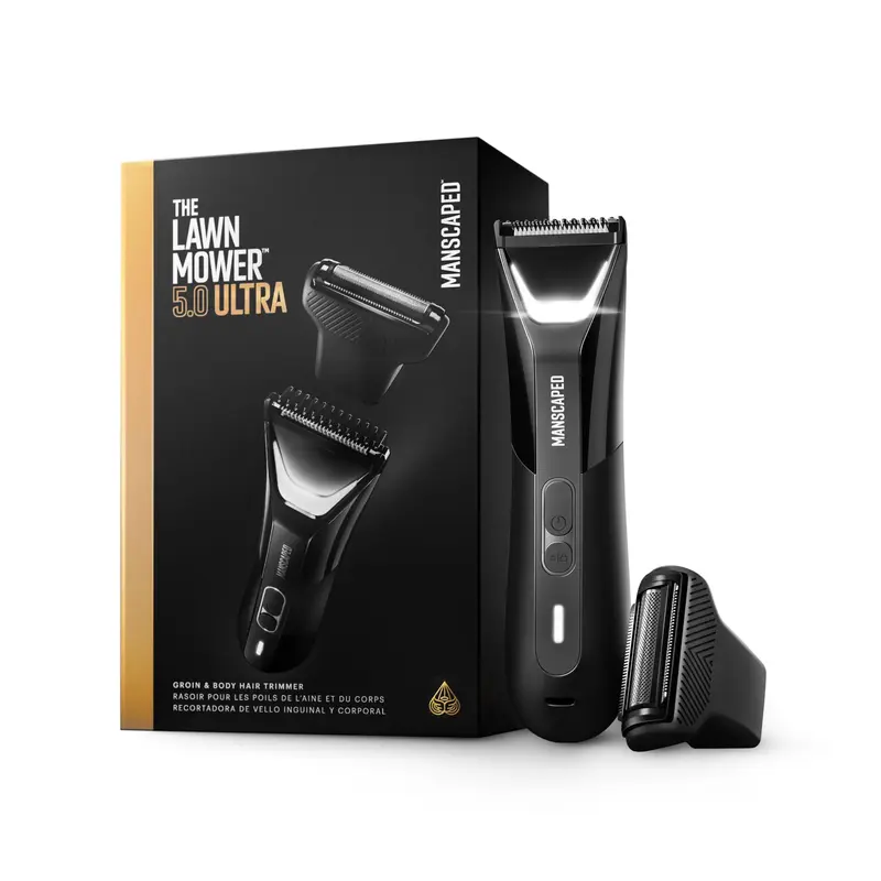 MANSCAPED® The Lawn Mower® 5.0 Ultra Groin & Body Hair Trimmer – Dual-Head SkinSafe® Trimmer & Foil Blades, Waterproof Wet/Dry Groomer, USB-C Rechargeable with Travel Pouch, Men’s Ball Shaver