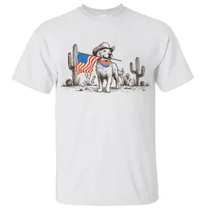 [Sale Up To 45%] Cowboy Pup Shirt, Dog with American Flag in Desert Scene, Perfect for Patriotic Pet Lovers, Western & Festive Style