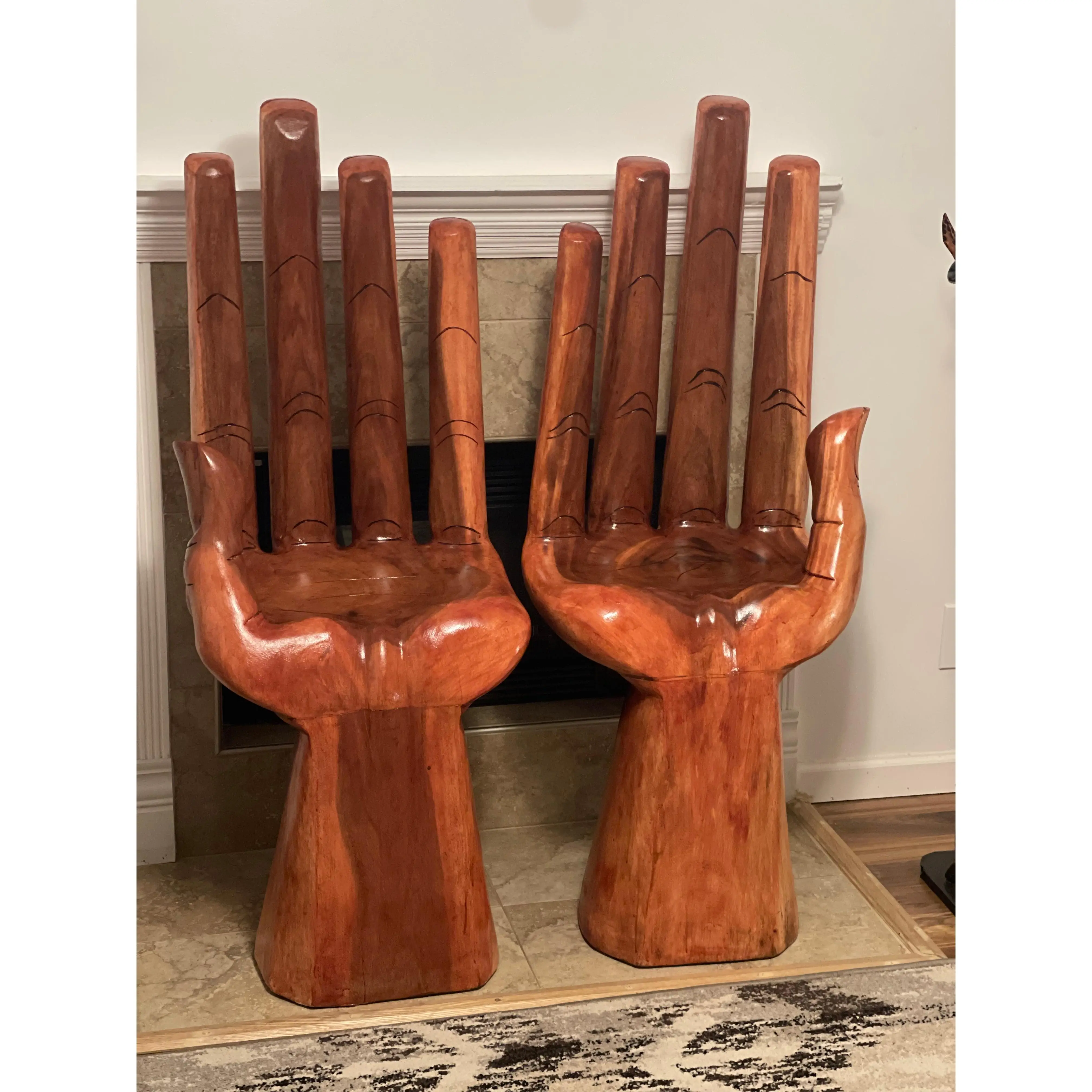Large wooden hand-shaped chair- Stained