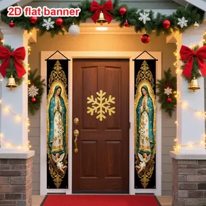 2D Flat - 2pcs Mary of Guadalupe Flat Banner | Polyester, Suitable for All Seasons, Ideal for Home Indoor/Outdoor, Church, Courtyard, Studio Porch Decorations