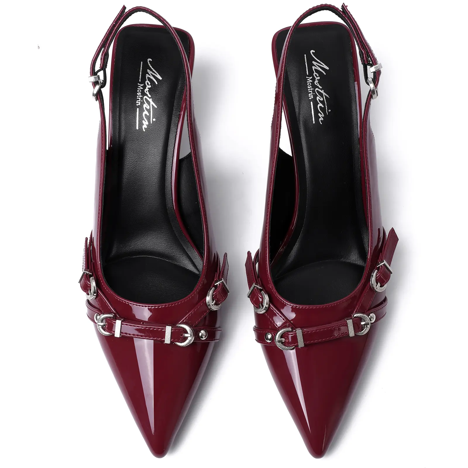 Kitten Heels for Women Pointed Toe Pumps Patent Leather Low  Mostrin Kitten Heel  Brown(03) Faux Leather Low Slingback Heel with Buckle main image 0