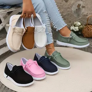 [Breathable Canvas Loafers] Lightweight Breathable Canvas Slip-On Flat Shoes - Women's Casual Comfort Loafers For Everyday Wear