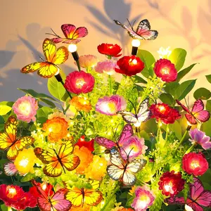 Solar Garden Lights, 3 Pack Swaying Solar Lights with 9 Butterflies & 21 Blooming , Solar  Lights Outdoor , Solar Outdoor Lights for Yard Patio Garden Decor,