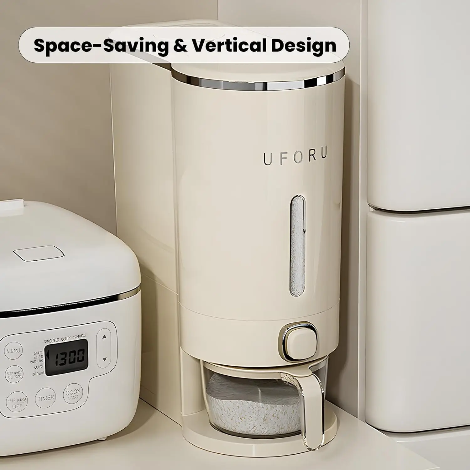 UFORU insect-proof airtight Rice Dispenser with Measuring Cups - Moisture-Resistant Plastic, Airtight Grain Storage Container for Soybeans, Corn & Cer