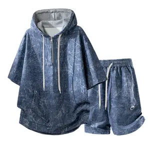 Men's 2 Piece Stylish Tie-Dye Hooded Half-Zip Short-Sleeve Menswear Set, Summer Loose Casual Sports Outfit for Men's Clothes, Premium Quality for Everyday Wear #SummerWins #Father’sDayGift