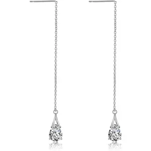 Sterling Silver CZ Threader Earrings Teardrop Chain Ear Cuff Threader Earrings for Women Girls
