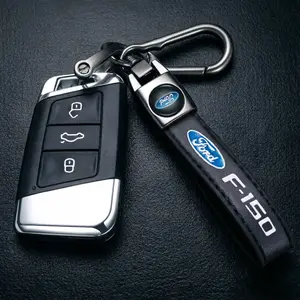 Luxury FORD F-150 Genuine Leather Car Keychain Set Premium Car Accessory Gift Heavy Duty Metal Key Chain Ring for Men & Women Anti-Lost Key Holder Durable Ford F150 Keychain Ford Truck Accessories
