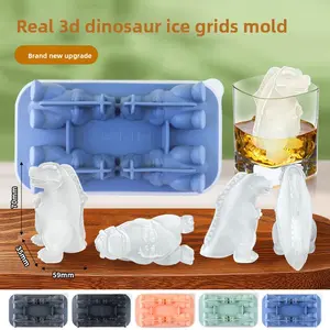 Godzilla Ice Mold, Gift For Boyfriend, Dino-Lover, Monster Lover, Popular Silicone Dinosaur Ice Cube Tray, 3D Dinosaur Ice Mold, Godzilla Ice Cube Tray, 4-Connected Dinosaur Silicone DIY Ice Mold