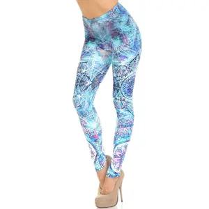 Creamy Soft Cyan Mandala Leggings - 100% Opaque - Luxurious All-Day Comfort - HD Laser Print Design - No Fading - No Color Bleed - No See Through - Body-Hugging Premium Women's Leg Fashion – Casual Womenswear