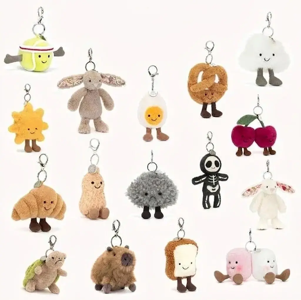 Jellycat Bag Charm Collection, Adorable Mini Plush Keychain, Soft Kawaii Backpack Charm, Cute Purse Accessory for Daily Use, Gift & Plush Collection