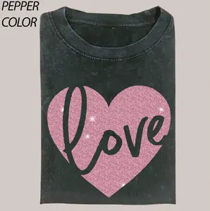 Pink Glitter Heart Print Shirt, Womens Valentines Day Shirt, Glitter Heart Valentine Print Shirt, Short Sleeve Crew Neck T-Shir, Fitted, Pull On, Casual, Unisex Cotton T-Shirt