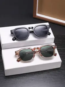 Men's Square Sunglasses Frame, Casual Versatile Solid Color & Striped Frames, Soft Colored Lenses, Lightweight Comfort Fit, All Seasons