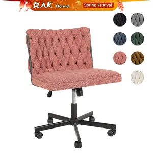 QAK Criss Cross Legged Office Desk Chair with Wheels, Modern Armless Desk Chair with WideSeat, Home Office Chair for Work, Meditation,Vanity