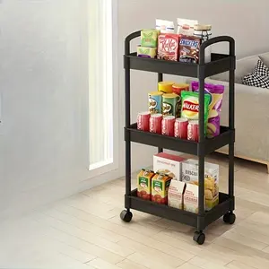 Rotating Storage Trolley - Multi-Tier Shelf with Casters, Open Shelf Storage, Multifunctional Storage Cabinet for Living Room, Bedroom and Kitchen, Mobile Corner Rack, Organiser