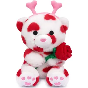 Mother Day Gift Cute 9-Inch Teddy Bear Stuffed Animal with Rose – Kawaii Plush Toy for Girlfriend, Perfect gift