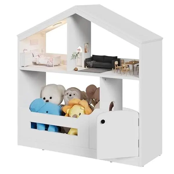 GAOMON Kids Bookshelf, Toy Storage Organizer, Wooden Toddler Bookcase w/Motion Sensor Light for Kids, Dollhouse Bookshelf for Playroom Bedroom Nursery Classroom School Kindergarten