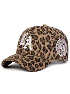 Unisex Gothic La Leopard Print Baseball Cap, Adjustable Outdoor Sun Protection Hat, Casual Fitted Woven Fabric for Spring & Fall